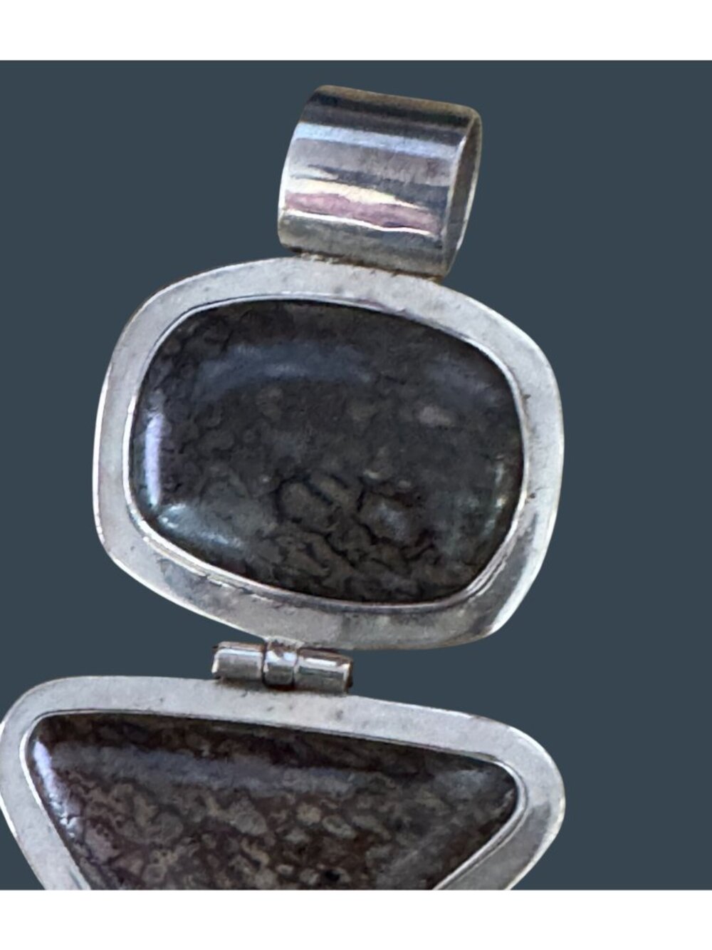 Agatized Dinosaur Bone Gemstone Sterling Silver Pendant Large 2 3/4" 38g - Picture 8 of 8